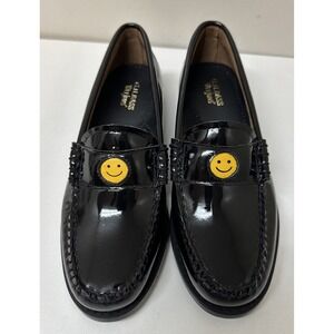 G.H. Bass & Co. Black Patent Leather Loafers with Yellow Smiley Detail